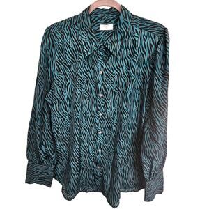 UNTUCKit Womens Carlyn Zebra Print Shirt Size 14 Career Corp Work Office Button